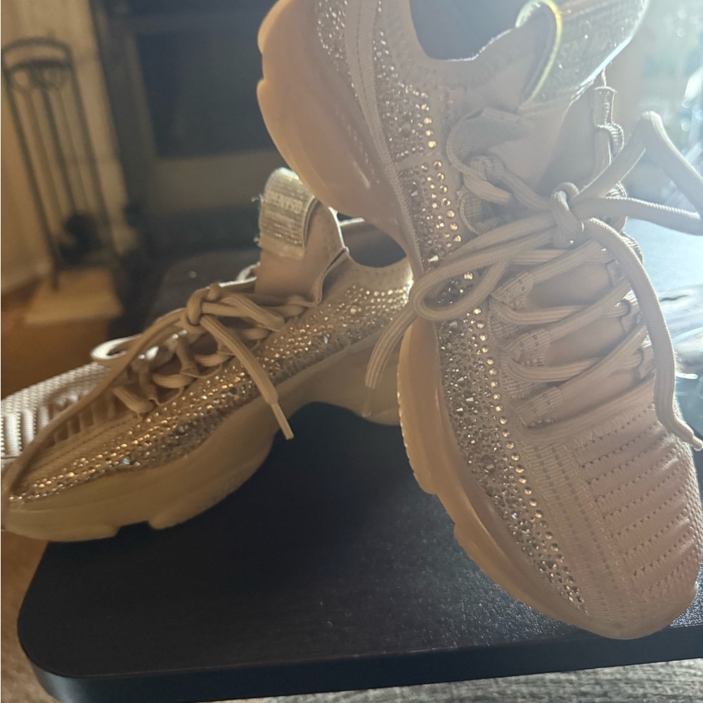 Steve Madden Beige Sneakers with Silver Rhinestones